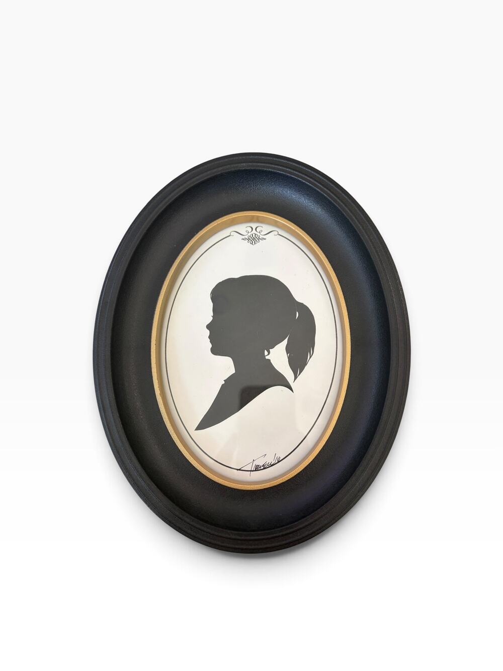 Vintage 5x7 Disney Oval Silhouette Frame - Matte Black & Hand-Painted Gold Trim
